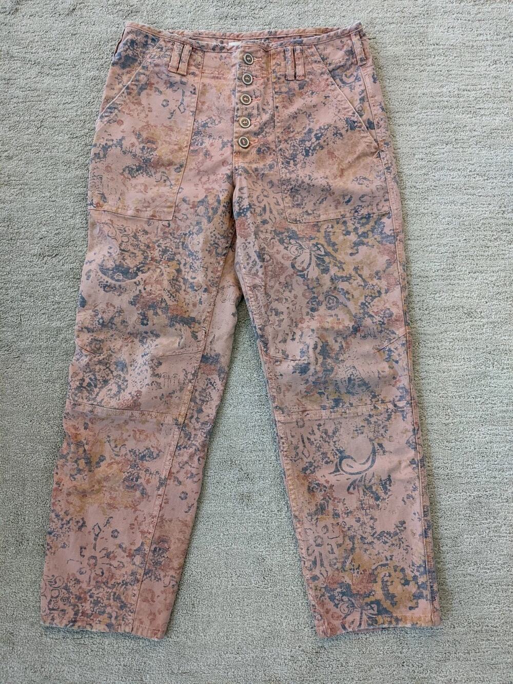 Anthropologie Pilcro The Wanderer Utility Pants Pink Floral Button Fly Sz 30